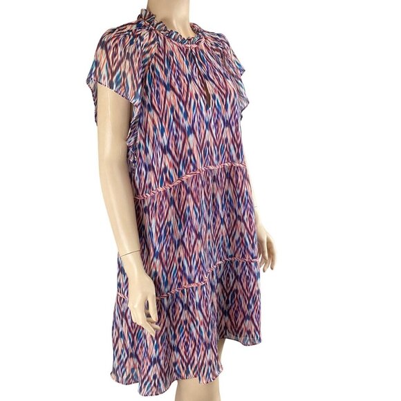 Marie Oliver Dress Size Large Frida Ink Ikat Keyhole Ruffle Tiered Multicolored - Picture 5 of 9
